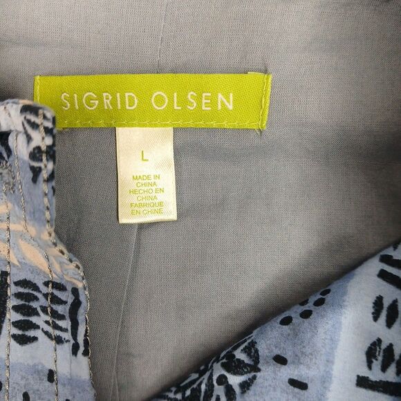 Sigrid Olsen Quilted Jacket Womens Large Blue Button Closure 100% Cotton Granny - Picture 3 of 7